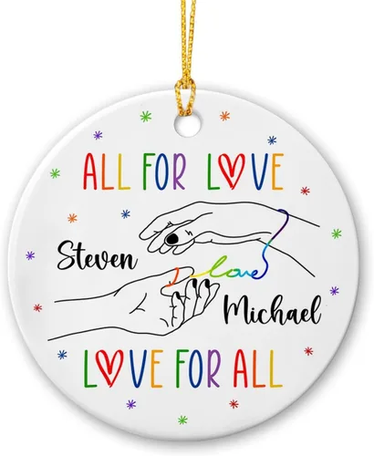 All for Love - Adorno de cerámica LGBT arcoíris para Navidad 2025, adorno de Navidad personalizado para parejas, orgullo gay/lesbiano, adorno de