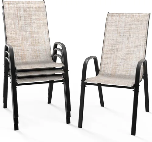 Miniatura 12 de VINGLI Juego de 2 sillas de patio – Sillas de comedor apilables para exteriores con cómodas sillas de respaldo alto y reposabrazos para césped