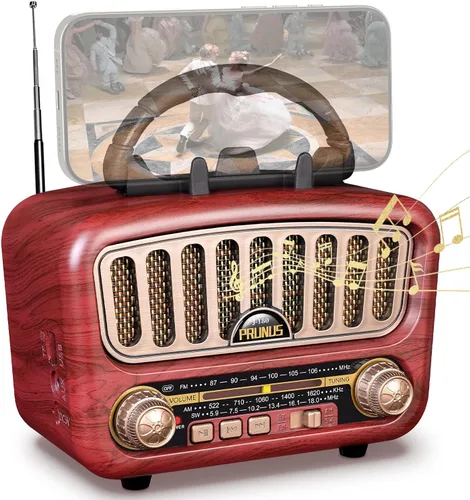 PRUNUS J-180 Vintage Retro Radio Altavoz Bluetooth con sonido estéreo, radio AM FM portátil con volumen fuerte, BT5.0, tarjeta TF y reproductor de