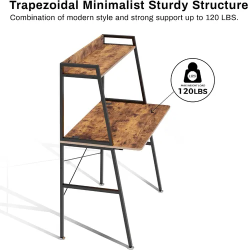 Miniatura 9 de DESIGNA Escritorio pequeño con escalera para computadora con estantes de almacenamiento, 43 pulgadas, 2 niveles, oficina en casa, estudiantes