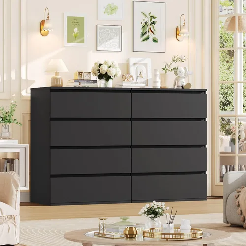 Miniatura 2 de FOTOSOK Cómoda Negra, Cómoda de 4 Cajones Cofre de Almacenamiento Moderno de Cajones 23.6L x 15.7A x 31.5Al pulg, Cómodas Negras Gabinete