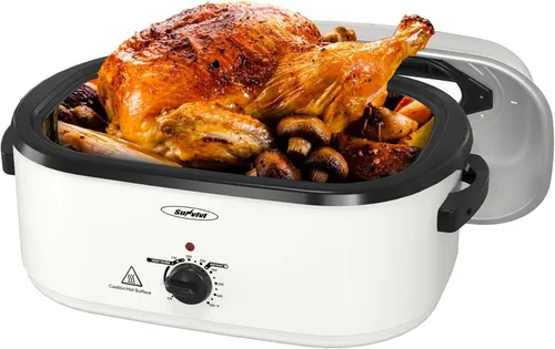 Miniatura 21 de Sunvivi Horno asador eléctrico con tapa visible, horno asador de pavo de 24 cuartos de galón con sartén y estante extraíbles, acero inoxidable