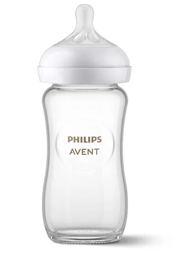 Philips Avent SCY913/01 - Biberón de vidrio natural con pezón de respuesta natural (flujo medio, flujo 3), 8 onzas, SCY913/01