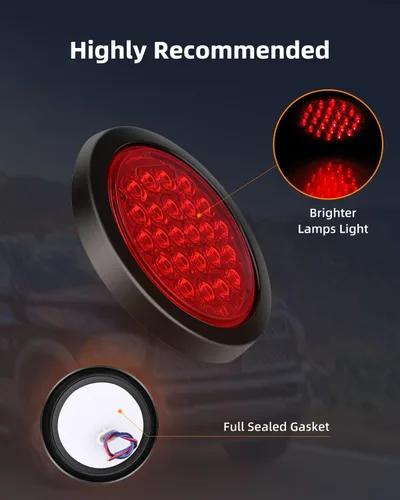 Miniatura 3 de LBRST 12 piezas de 4 pulgadas de luces traseras redondas LED para remolque, rojas, 24 LED, luces de parada, giro/freno, marcadoras traseras
