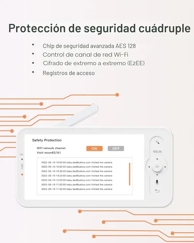 Miniatura 7 de ARENTI Monitor de bebé 2 cámaras, cámara inteligente para bebé con pantalla inalámbrica de 5 pulgadas, visión nocturna super, sensor de temperatura