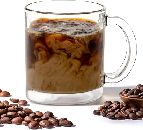 Vikko Juego de 6 tazas de café de cristal, transparentes de 10.75 onzas, aptas para microondas y lavavajillas