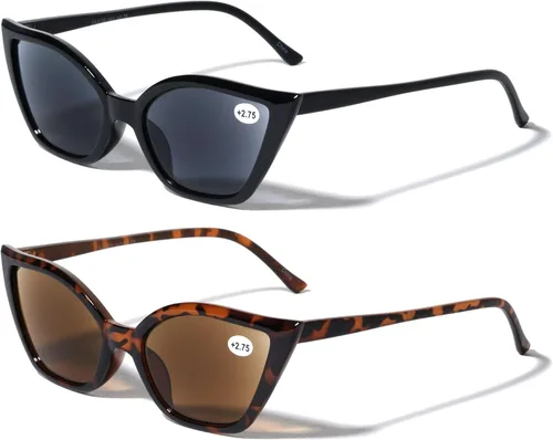 2 pares de lentes de sol de lectura para exteriores con punta puntiaguda para mujer, lentes de lectura con protección UV, no bifocales 1 Negro 1