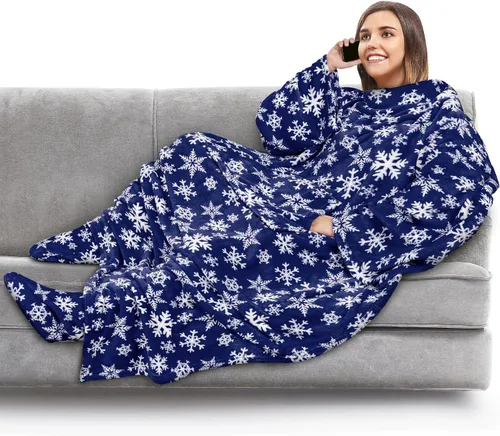 Miniatura 40 de PAVILIA Manta de forro polar con mangas, bolsillos para los pies para mujeres, hombres y adultos, manta de felpa para llevar, cálida manta