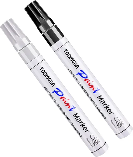 Miniatura 8 de TOOMGGA Marcadores permanentes blancos y negros, paquete de 2 marcadores de pintura a base de aceite, punta media, bolígrafos de secado rápido