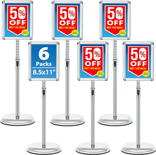 Miniatura 12 de Paquete de 6 soportes para letreros para exhibición de 11 x 17 pulgadas, soporte ajustable para letreros de pie en el suelo, soporte para póster