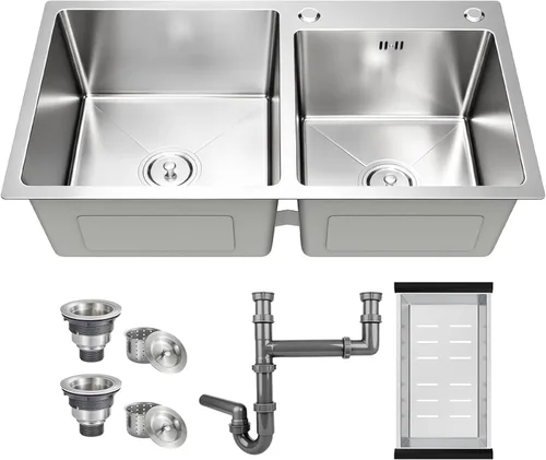 Fregadero de cocina de 30 pulgadas con doble tazón, Fregadero de cocina de montaje superior/inferior, Fregadero de cocina de acero inoxidable