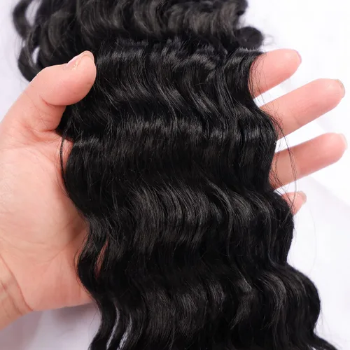 Miniatura 6 de Extensiones de cabello ondulado con ganchillo Ocean Wave de 18 pulgadas, 6 paquetes, extensiones de cabello de ganchillo sueltas de onda profunda #1B