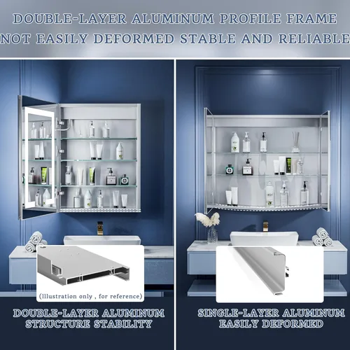 Miniatura 7 de ExBrite Botiquín de baño con iluminación LED con espejo, 24 x 30 pulgadas, empotrado o montaje en superficie, antivaho, atenuación continua, ajuste