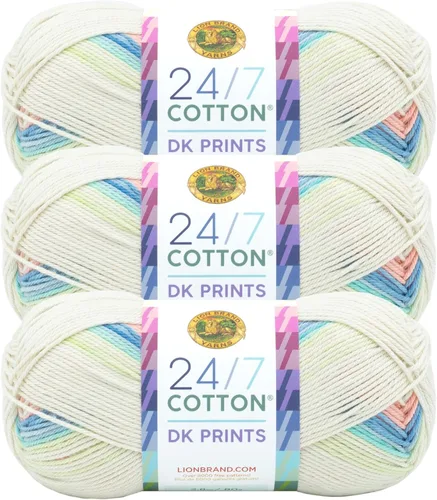 Miniatura 24 de Lion Brand Yarn Estampados DK de algodón 24/7, hilo para tejer, ganchillo y manualidades, azul, paquete de 1 Cotton Yarn for Knitting, Crochet