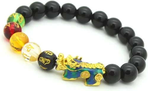 Miniatura 2 de Pulsera de cuentas de Feng Shui de 0.394 in de piedra natural, mantra, color cambiado, pulsera PixiuPi Yao, atrae riqueza y buena suerte