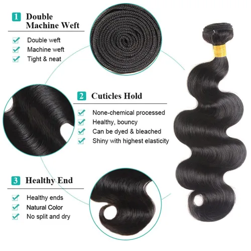 Miniatura 2 de Extensiones de cabello humano ondulado brasileño de 20, 20, 20, 20 pulgadas, 3 paquetes de extensiones de cabello humano virgen sin procesar