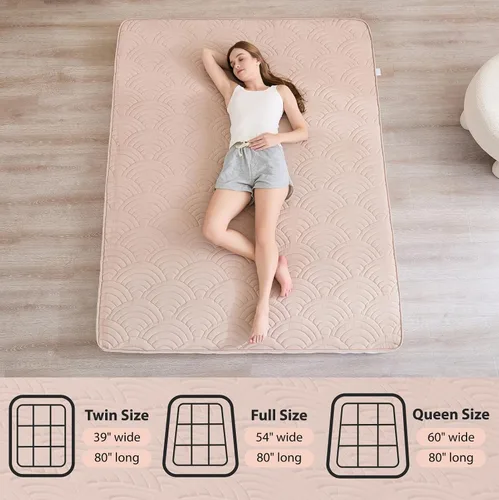 Miniatura 4 de Zelladorra Colchón japonés para suelo, colchón de futón acolchado con parte inferior antideslizante, cama de piso plegable con bolsa de Beige