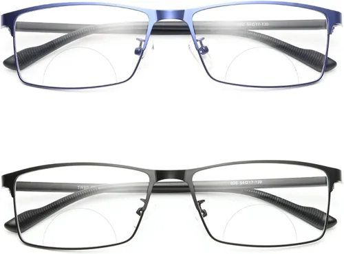 willochra Lentes de lectura biocal con bloqueo de luz azul para hombres, lectores de marco de metal cuadrado de negocios, lentes antirreflejos