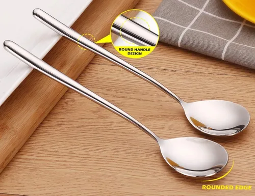 Miniatura 5 de Ouliget Cucharas de sopa coreanas, cucharas de sopa de mango largo de acero inoxidable, plata, 8 piezas, 8.7 pulgadas.