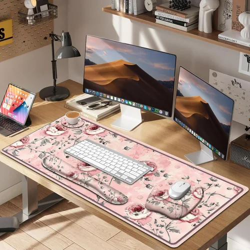 Miniatura 7 de Alfombrilla de ratón grande 4 en 1, juego de reposamuñecas para teclado, alfombrilla de ratón ergonómica con soporte para la muñeca, alfombrilla