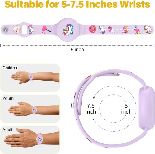 Miniatura 2 de Vanet Compatible con pulseras impermeables AirTag para niños, paquete de 2 pulseras de silicona con soporte oculto, cobertura completa, bonito