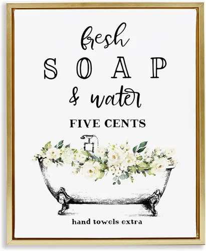 Miniatura 21 de Stupell Industries Jabón fresco y agua bañera baño diseño enmarcado flotante lienzo pared diseño de arte de pared por letras y forrado 4-Flotador