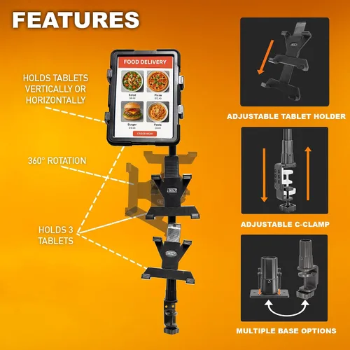 Miniatura 2 de iBOLT Tablet Tower - Soporte de abrazadera para punto de compra/POS, con 3 soportes TabDock perfecto para múltiples aplicaciones de entrega