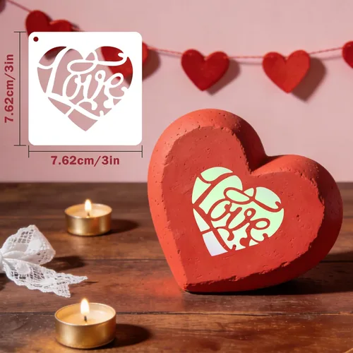 Miniatura 2 de 72 plantillas para el día de San Valentín de 3 x 3 pulgadas para pintar, diseño de corazón rojo, beso, rosa roja, flecha de Cupido, plantillas