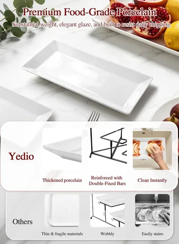 Miniatura 3 de Bandejas de servir de 3 niveles para fiesta, platos y bandejas de servir de porcelana, soporte de bandeja escalonada de 12 pulgadas, bandeja