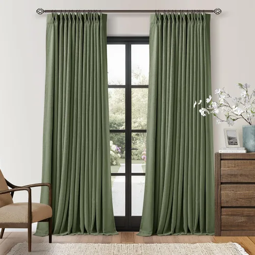 Miniatura 107 de Juego de 2 paneles de cortinas plisadas negras de 80 pulgadas para sala de estar, cortinas plisadas de lino con forro de 80 pulgadas de largo, 100%