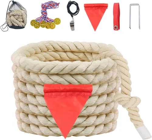 Cuerda de tira y afloja para niños y adultos, cuerda de algodón trenzado natural, juego de juegos al aire libre perfecto para actividades de