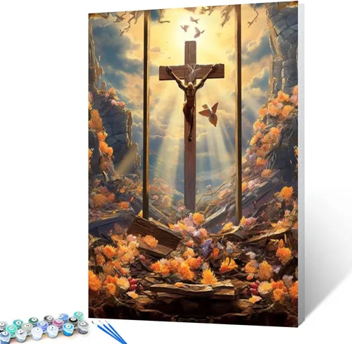 Miniatura 17 de Pintura al óleo de Jesús Dios por números para adultos, pintura al óleo religiosa, arte acrílico, arte de león, lienzo con pintura acrílica, cita