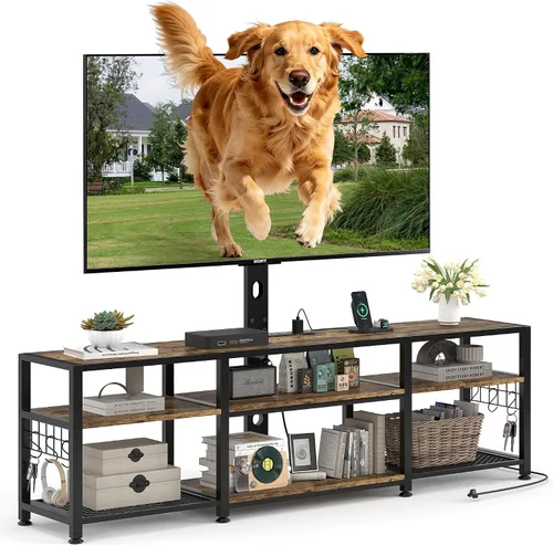 Miniatura 9 de VECELO Soporte de TV industrial para gabinete de televisión de 70 pulgadas, consola de 3 niveles con estantes de almacenamiento abiertos, marco