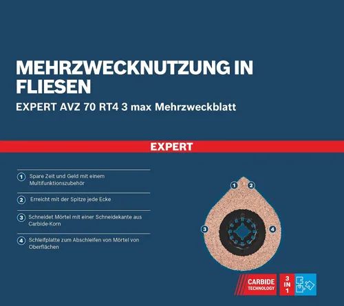 Miniatura 5 de Bosch 1 x Expert 3 max AVZ 70 RT4 placas de lechada (para mortero, mortero, Ø 2.756 in, accesorio profesional multiherramienta)