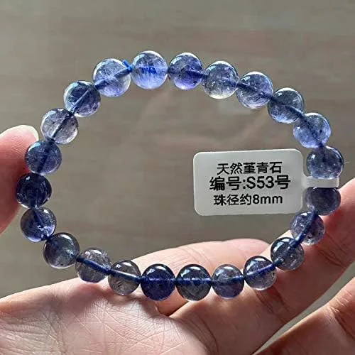 Miniatura 2 de 0.315in Natural Iolita Cordierita Piedra preciosa Cristal Claro Redonda Perlas Mujeres Hombres Pulsera AAAA