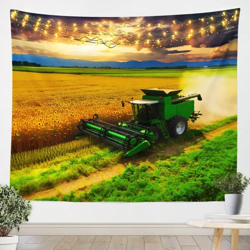 jejeloiu Tapiz para colgar en la pared de tractor pequeño de 51 x 59 pulgadas, tapiz para niños y niñas, decoración de tractor de granja occidental,
