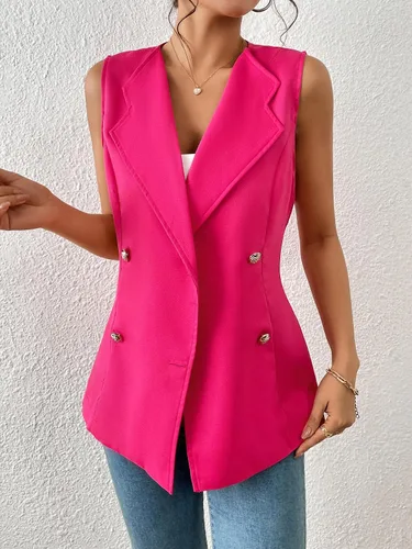 Miniatura 5 de GORGLITTER Chaleco sin mangas para mujer, con cuello de solapa, doble botonadura, casual, ligero