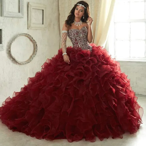 Miniatura 3 de Vestidos de fiesta de novia con cuentas pesadas para mujer, vestidos de organza con volantes, vestidos de quinceañera para Sweet 16