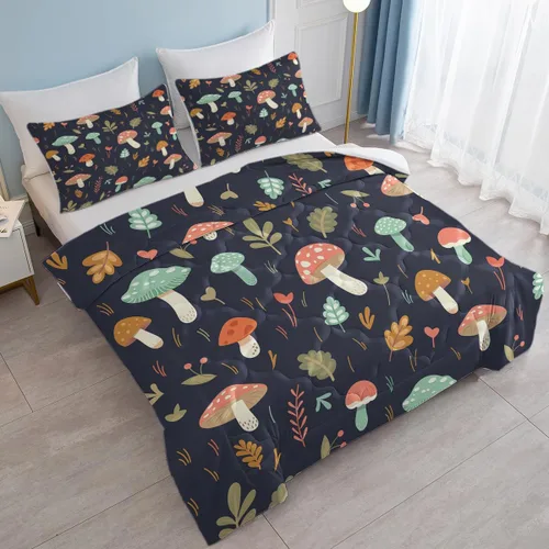 Miniatura 2 de Colorido juego de cama de hongos tamaño individual, súper suave, cómodo, transpirable, edredón individual de hongos trippy y 2 fundas de almohada