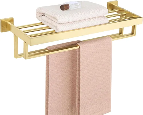 Alise Toallero con toallero doble, toalleros de 24 pulgadas para baño, moderno toallero para pared de baño, estante de toalla de acero inoxidable