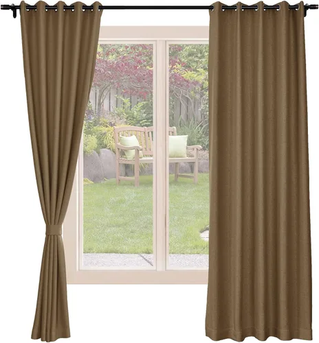 Miniatura 15 de Frelement Cortinas opacas de lino natural, paneles de cortinas con ojales para sala de estar, cortinas con aislamiento térmico, 52 pulgadas de ancho