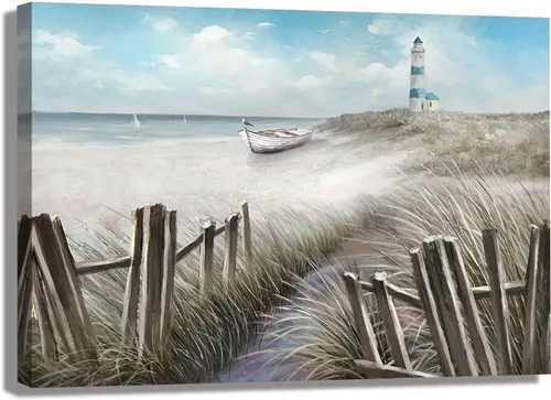 Miniatura 7 de LAIART Lienzo de Arte de Pared de Océano Azul, Decoración de Arte de Playa con Silla de Playa, Impresión de Cuadro, Arte Relajante de Paisaje Marino