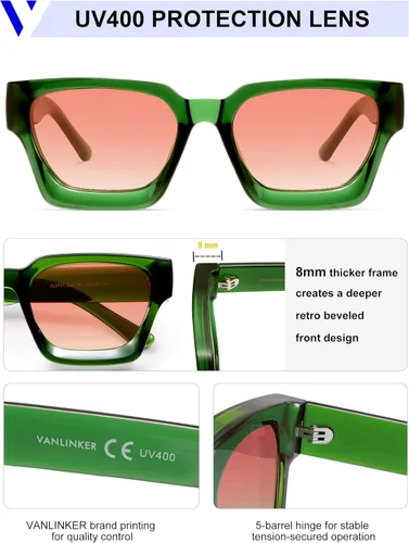 Miniatura 85 de VANLINKER Gafas de sol cuadradas gruesas para hombres y mujeres, retro, rectangulares, con protección UV400, VL9731