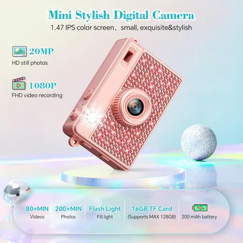 Miniatura 2 de Mini cámara – Mini cámara digital 2K con tarjeta de 16 GB, batería de larga duración, vlog de viaje y sesión de fotos en cualquier momento, Oro rosa