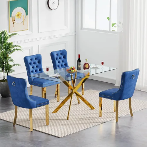 Miniatura 64 de Juego de 4 mesas de comedor de cristal para 4, juego de 4 mesas y sillas de cocina modernas, juego de mesa de comedor de cocina de 5 piezas con mesa