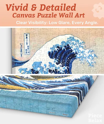 Miniatura 3 de PieceRelax Arte de Pared en Lienzo de Rompecabezas 366 Piezas de Plástico para Adultos - Hokusai - La Gran Ola de Kanagawa - Regalo Único