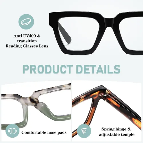 Miniatura 4 de Gafas de Lectura de Gran Tamaño para Mujer, Estilo Oprah, con Bloqueo de Luz Azul, para Computadora, Diseño Cuadrado, Marco Grande