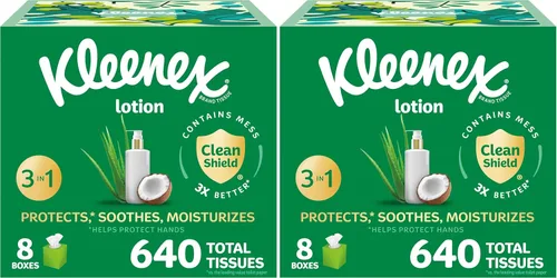 Miniatura 13 de Kleenex Loción de pañuelos faciales con aceite de coco, 8 cajas de cubos, 80 pañuelos por caja, 3 capas