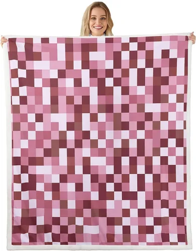 Miniatura 34 de Manfei Miner Style Grid Throw Blanket Green Pixel Shade Plaid Fleece Blanket Modern Geometric Games Cozy Throws for Bed Couch Sofa,Kids Boys Girls