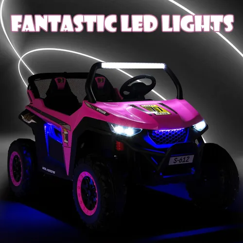 Miniatura 8 de OLAKIDS Vehículo eléctrico de 2 plazas para niños, UTV de 12 V con control remoto, suspensión de resorte, arranque suave, música Bluetooth FM